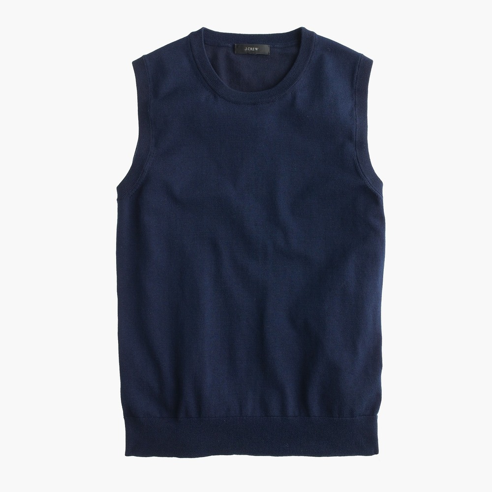 J.Crew Cotton Jackie Shell Sleeveless Sweater Knit Top Navy Blue Medium - Picture 2 of 7